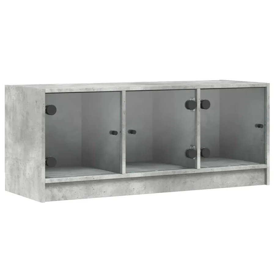 Meuble TV avec portes en verre gris béton 102x37x42 cm - 2