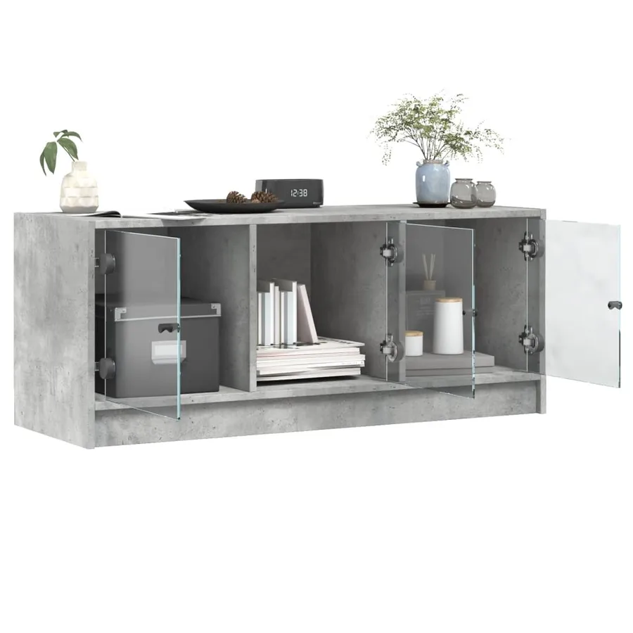 Meuble TV avec portes en verre gris béton 102x37x42 cm - 5