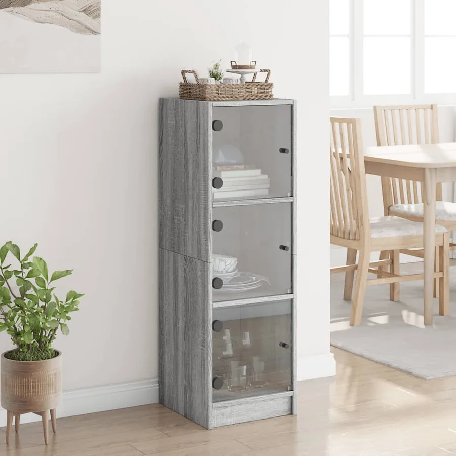 Buffet avec portes en verre sonoma gris 35x37x109 cm - 3