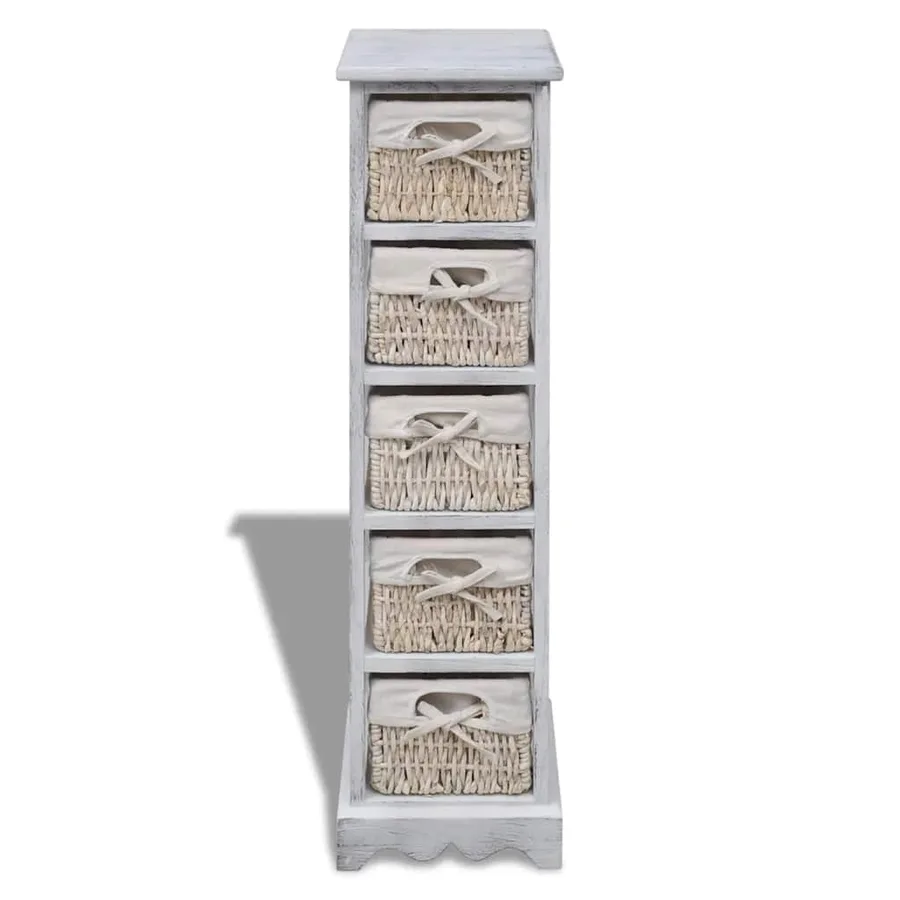 Étagère de rangement en bois 5 paniers en tissage Blanc - 2