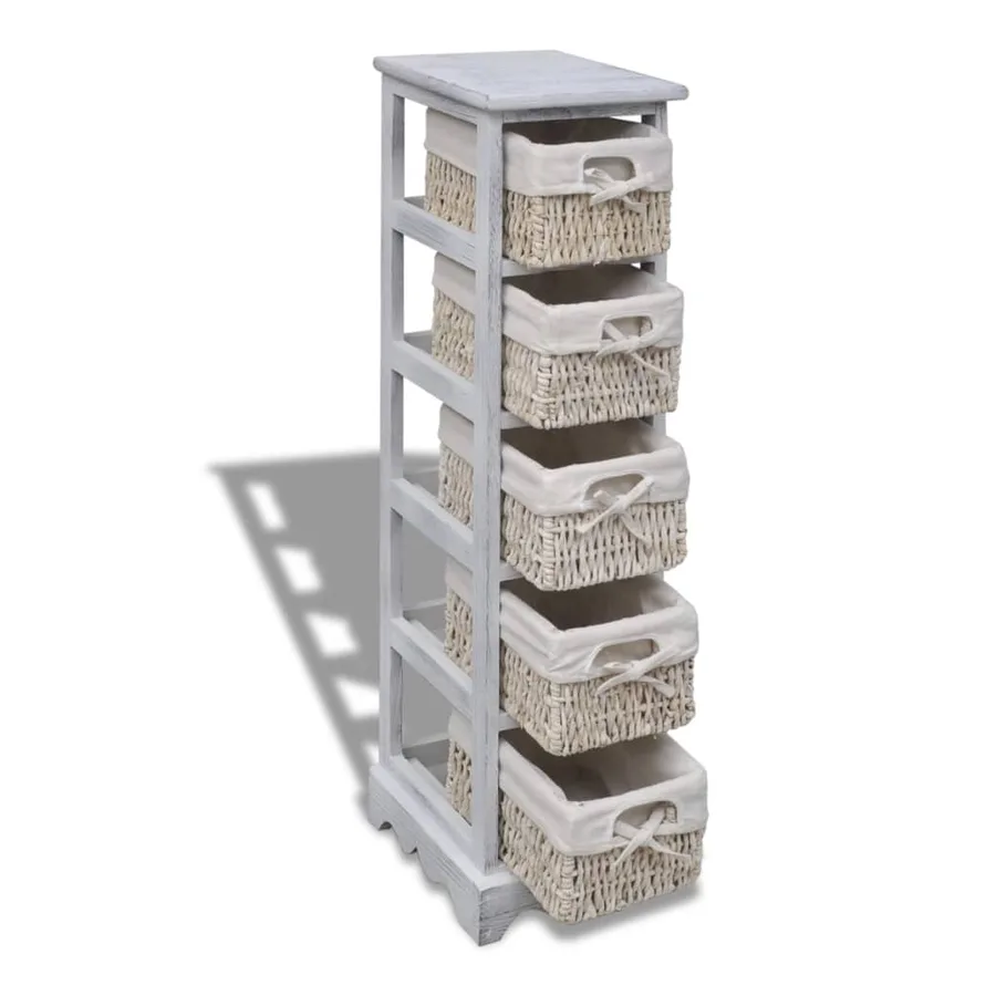 Étagère de rangement en bois 5 paniers en tissage Blanc - 3
