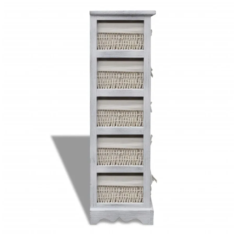 Étagère de rangement en bois 5 paniers en tissage Blanc - 4