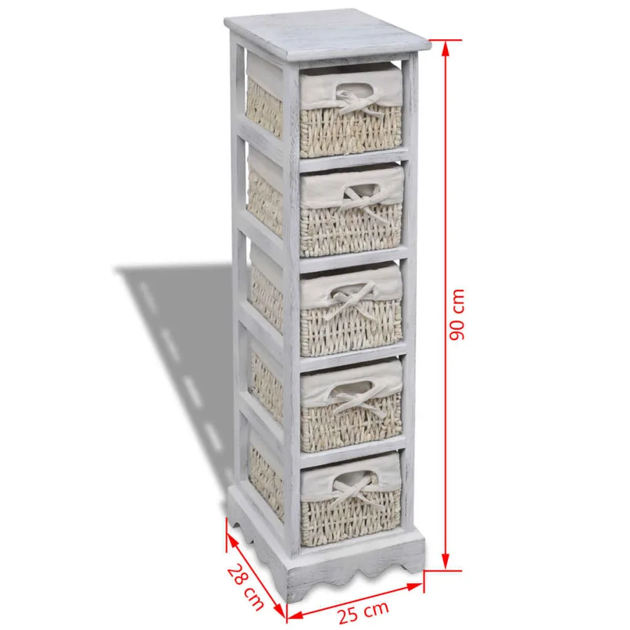 Étagère de rangement en bois 5 paniers en tissage Blanc - 7