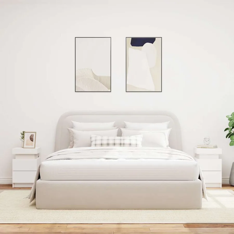 Tables de chevet avec lumières LED 2 pcs blanc 35x39x55 cm - 3