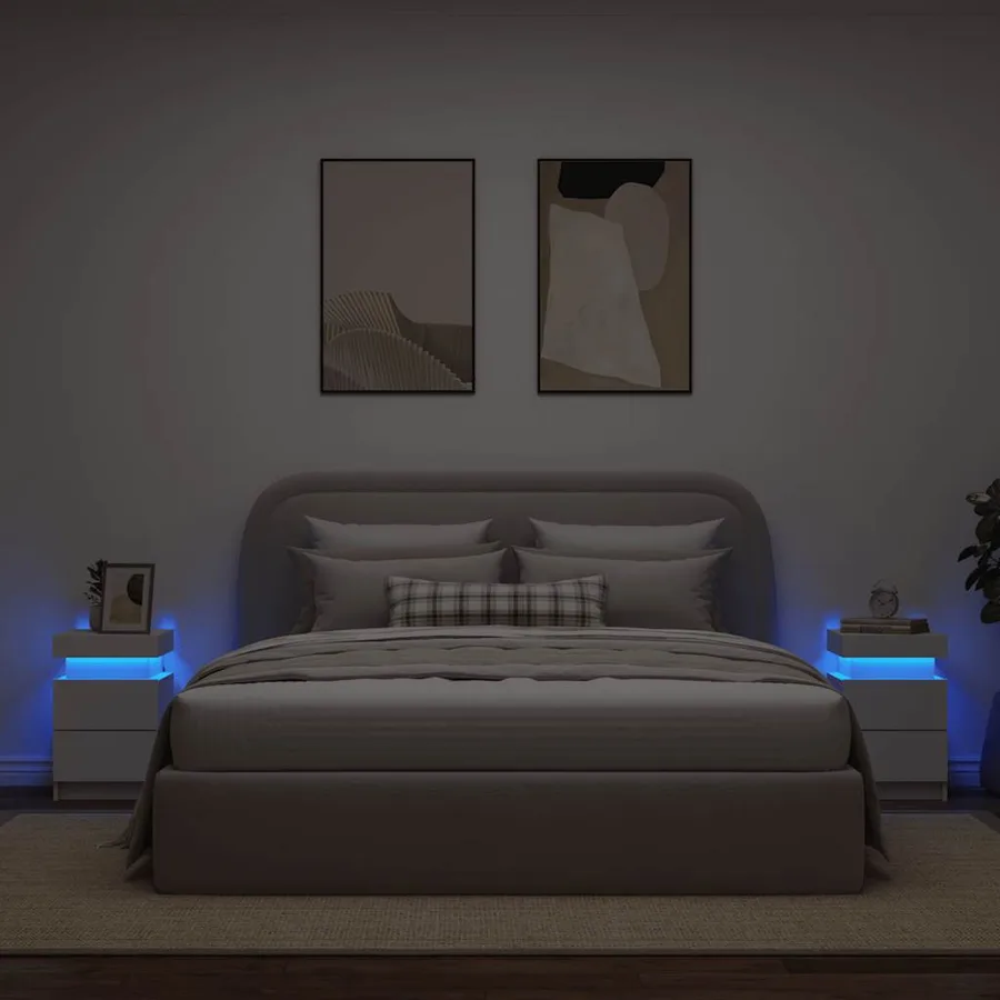 Tables de chevet avec lumières LED 2 pcs blanc 35x39x55 cm - 4