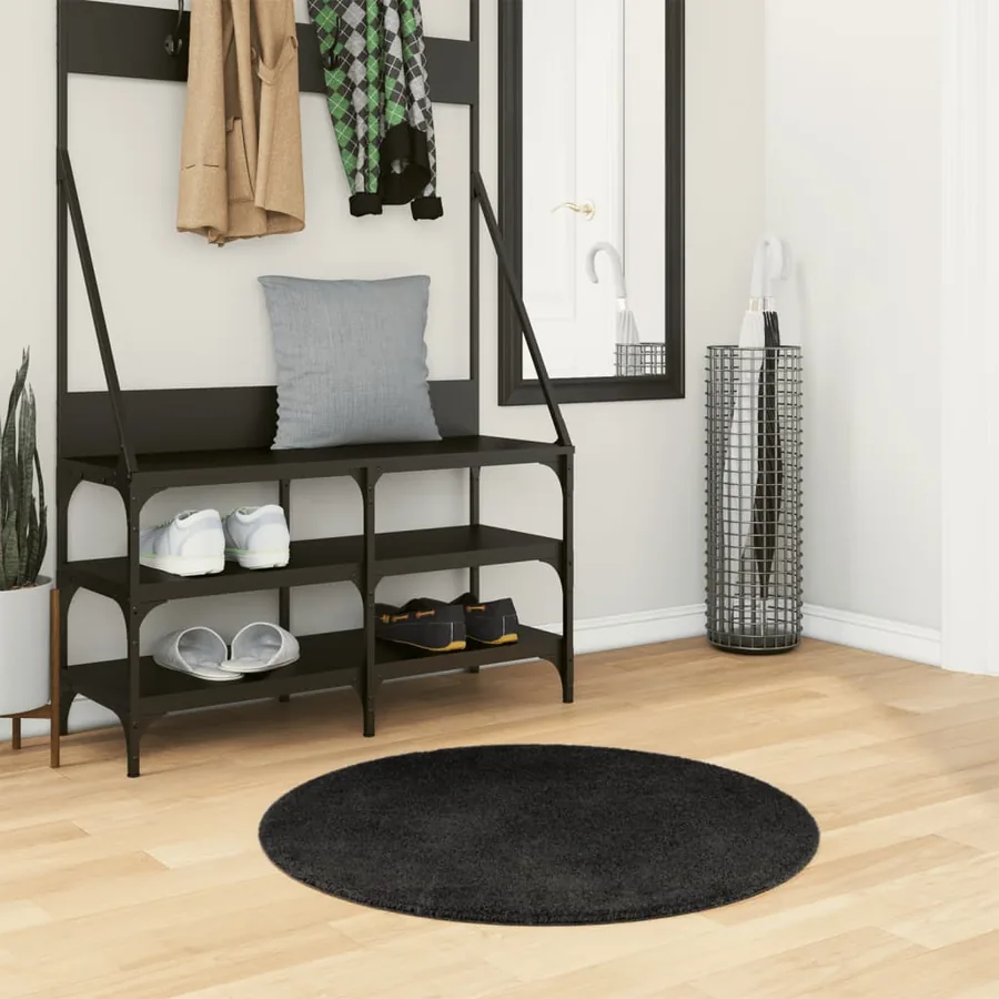 Tapis HUARTE à poils courts doux et lavable noir Ø 80 cm