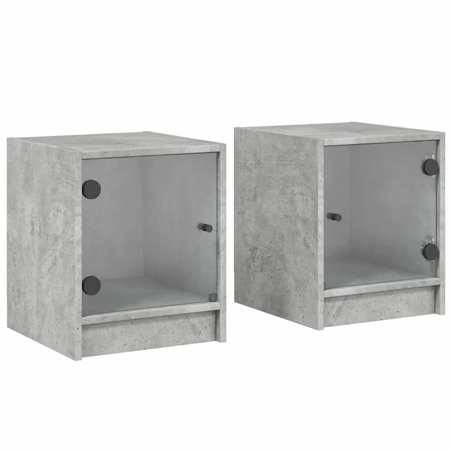 Tables de chevet et portes vitrées 2 pcs gris béton 35x37x42 cm - 2