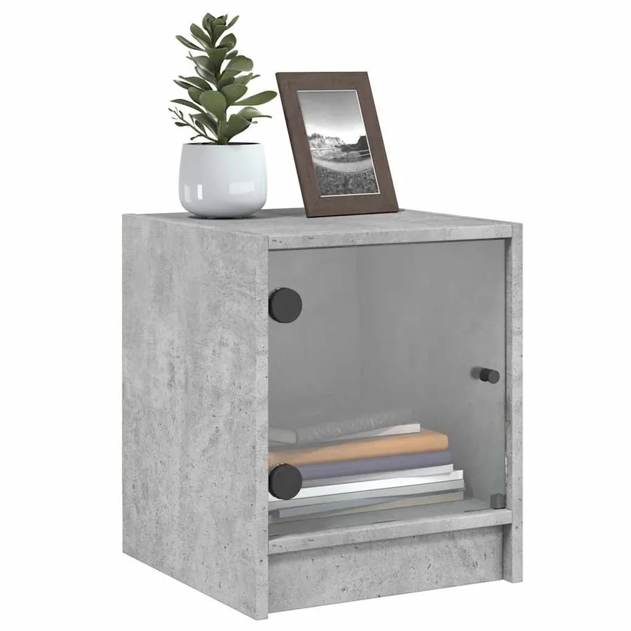 Tables de chevet et portes vitrées 2 pcs gris béton 35x37x42 cm - 4