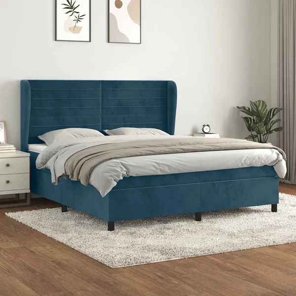 Sommier à lattes de lit et matelas Bleu foncé 160x200cm Velours