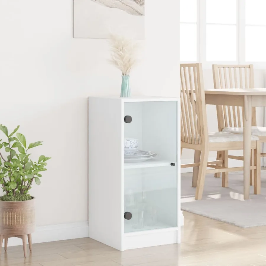 Armoire latérale avec portes en verre blanc 35x37x75,5 cm - 3