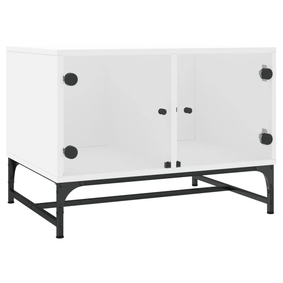 Table basse avec portes en verre blanc 68,5x50x50 cm - 2