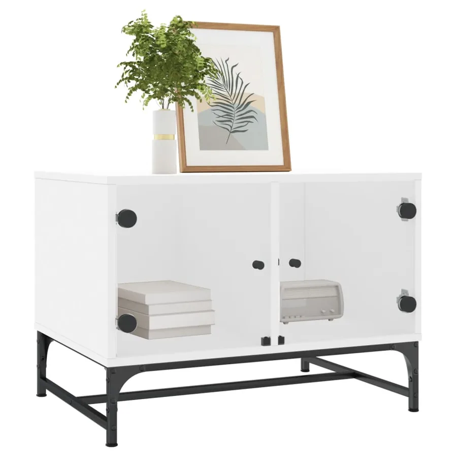 Table basse avec portes en verre blanc 68,5x50x50 cm - 3