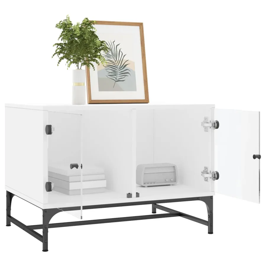 Table basse avec portes en verre blanc 68,5x50x50 cm - 4