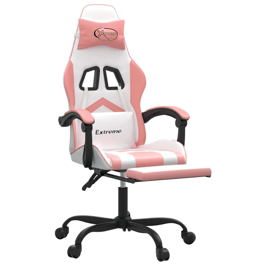 Chaise de jeu pivotante et repose-pied Blanc et rose Similicuir - 6