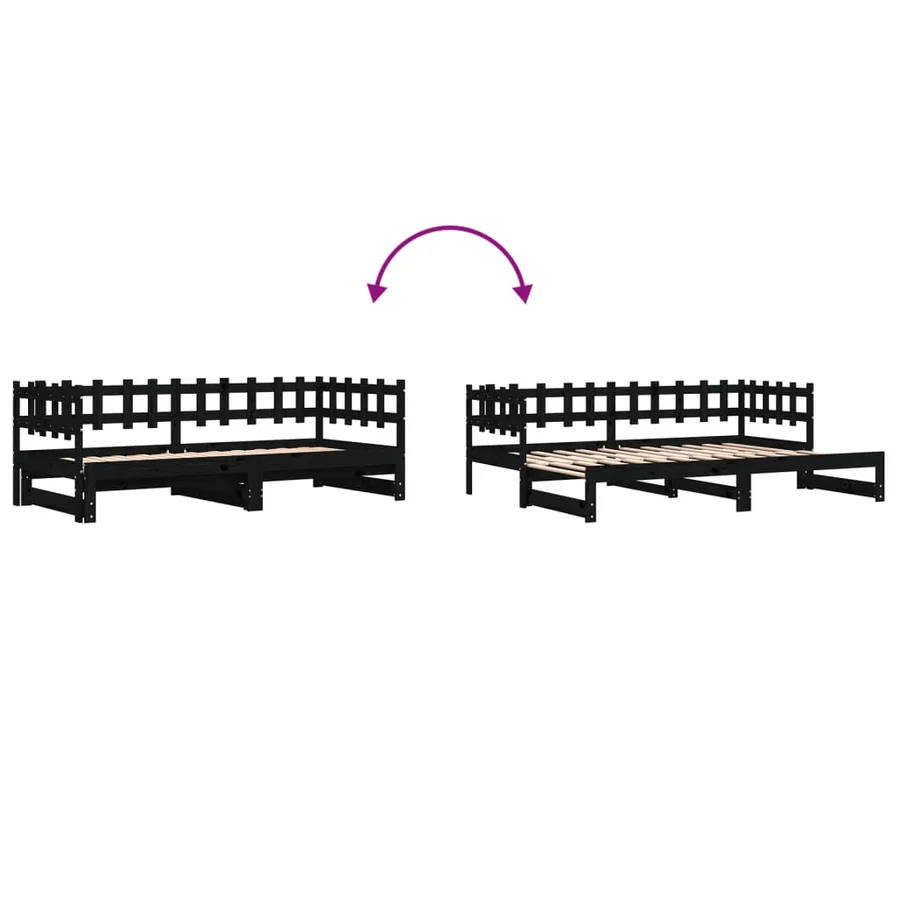 Lit coulissant sans matelas noir 2x(90x200) cm Bois massif - 10