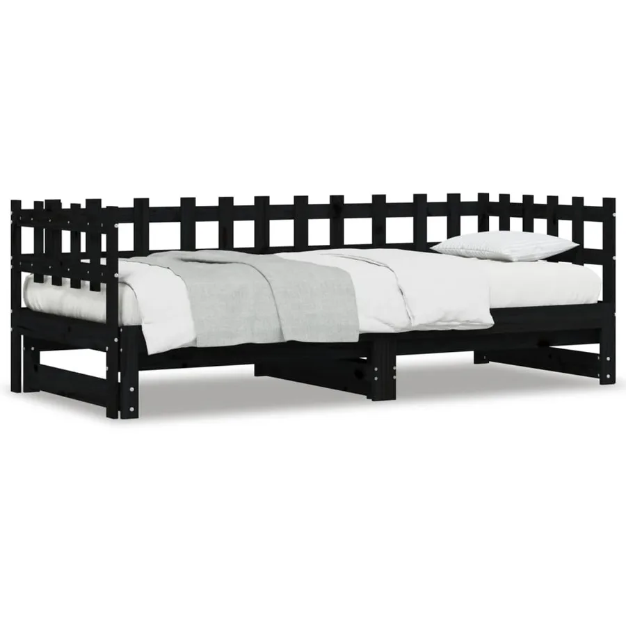 Lit coulissant sans matelas noir 2x(90x200) cm Bois massif - 2