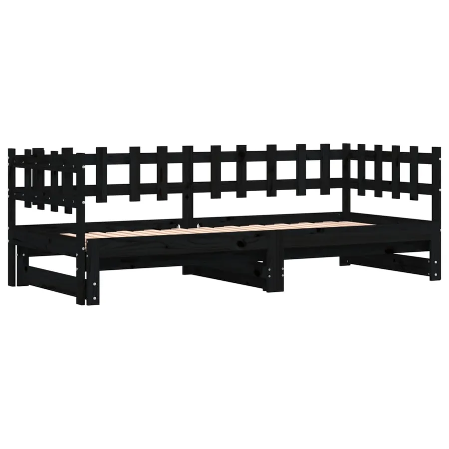 Lit coulissant sans matelas noir 2x(90x200) cm Bois massif - 3