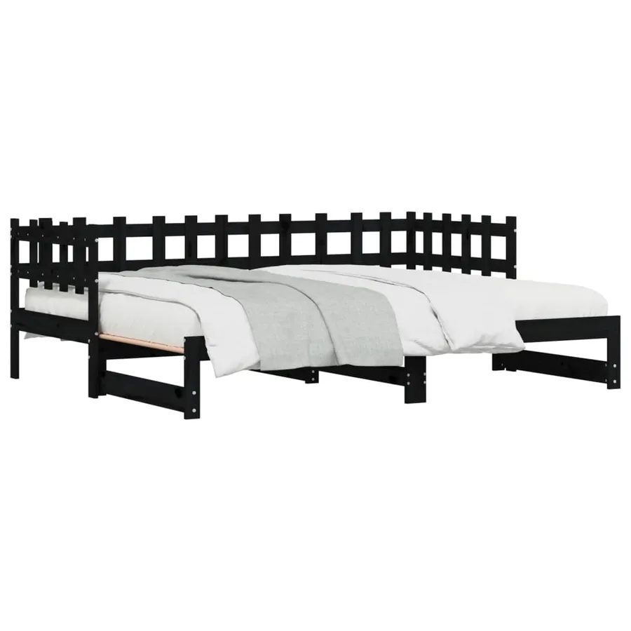 Lit coulissant sans matelas noir 2x(90x200) cm Bois massif - 4