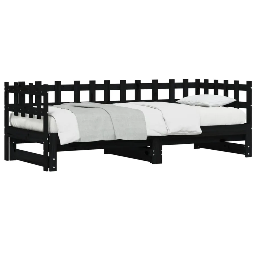 Lit coulissant sans matelas noir 2x(90x200) cm Bois massif - 5