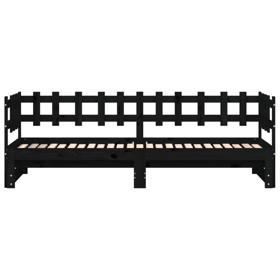 Lit coulissant sans matelas noir 2x(90x200) cm Bois massif - 7