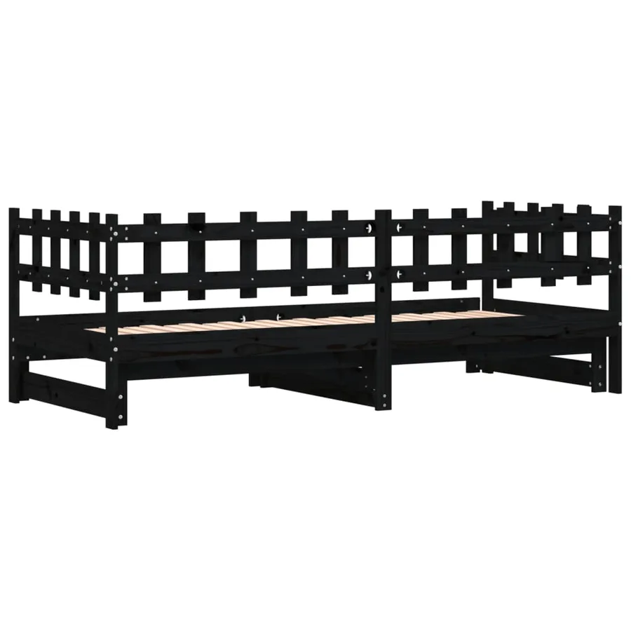 Lit coulissant sans matelas noir 2x(90x200) cm Bois massif - 8