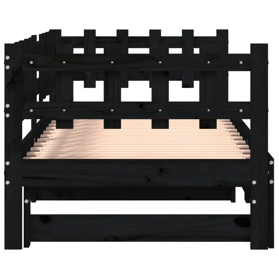 Lit coulissant sans matelas noir 2x(90x200) cm Bois massif - 9