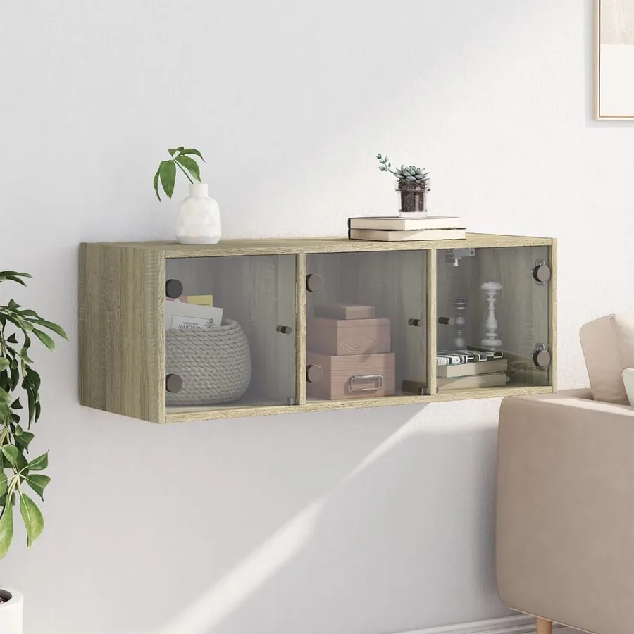 Armoire murale avec portes en verre chêne sonoma 102x37x35 cm - 3