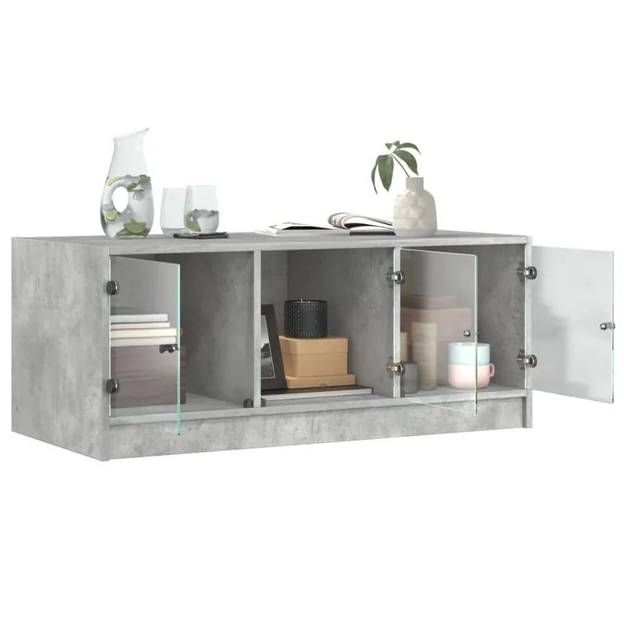 Table basse avec portes en verre gris béton 102x50x42 cm - 5