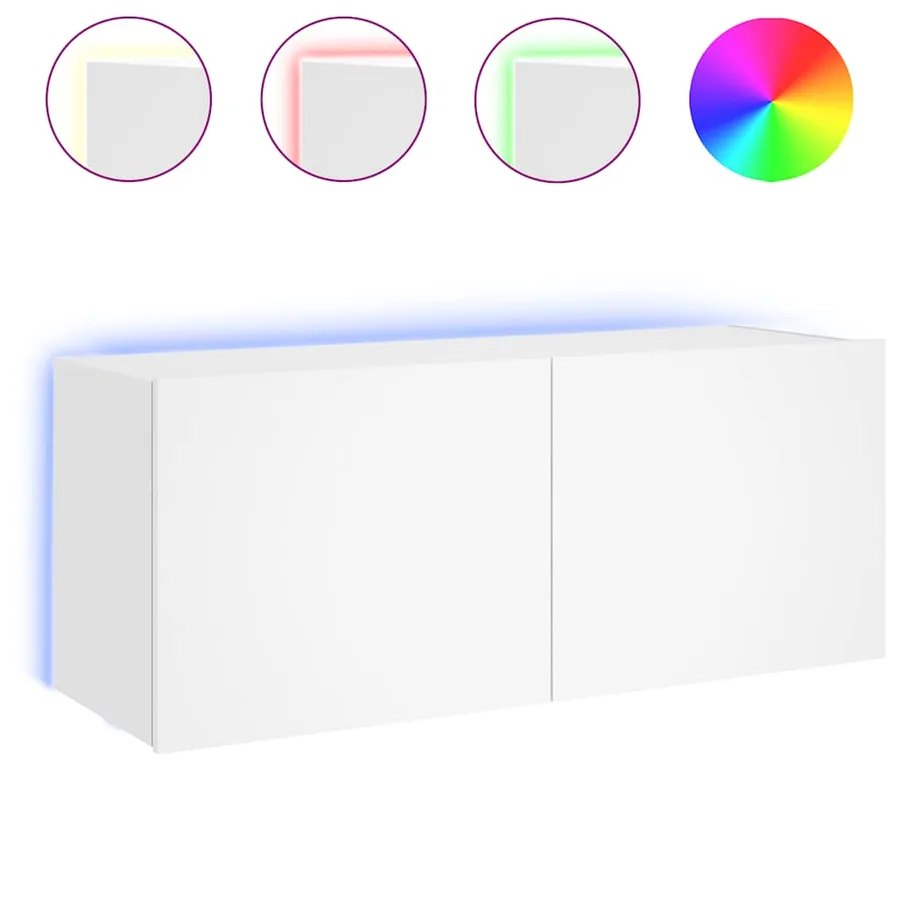 Meuble TV mural avec lumières LED blanc 100x35x41 cm - 2