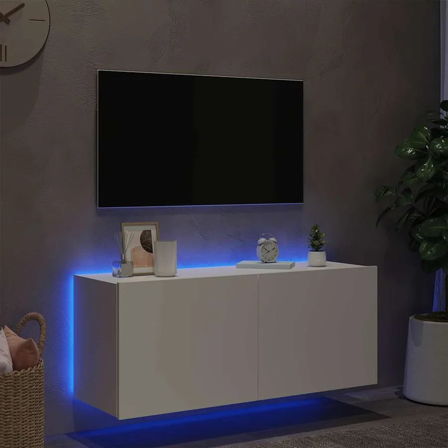 Meuble TV mural avec lumières LED blanc 100x35x41 cm - 4