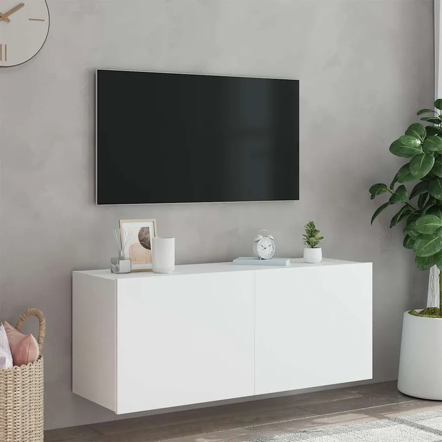 Meuble TV mural avec lumières LED blanc 100x35x41 cm - 5