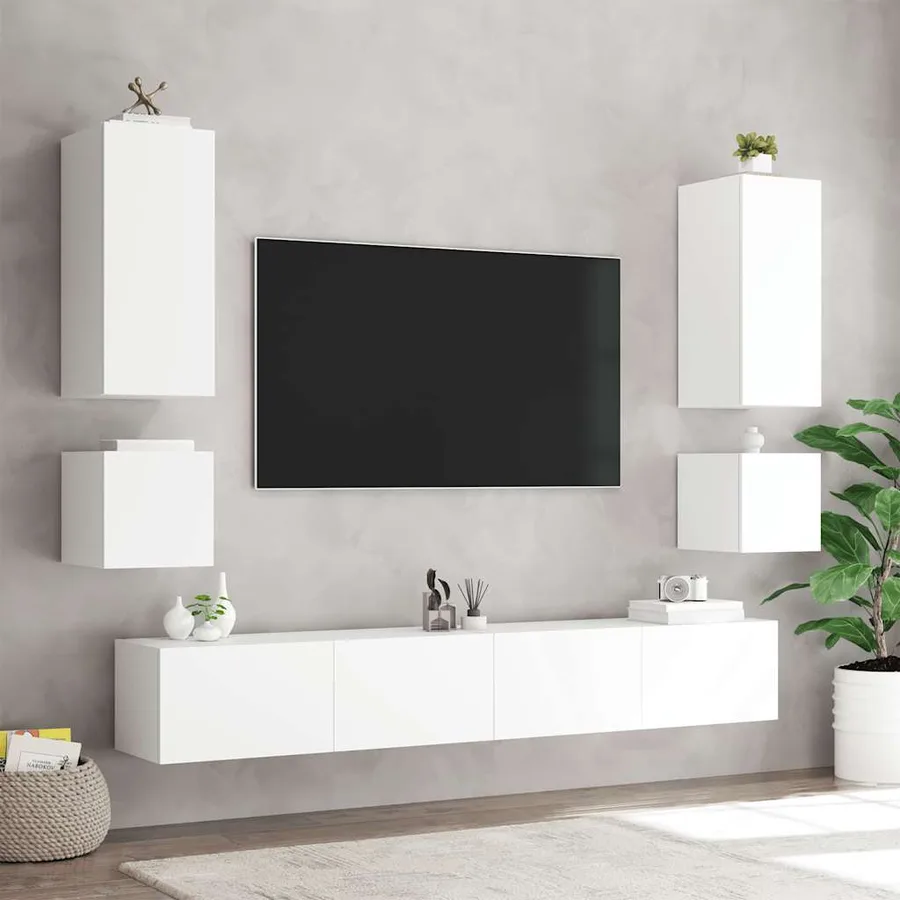 Meuble TV mural avec lumières LED blanc 100x35x41 cm - 6
