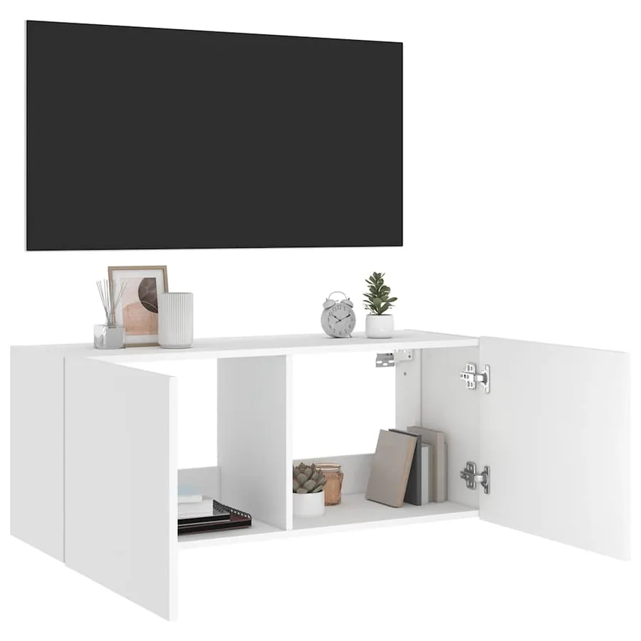 Meuble TV mural avec lumières LED blanc 100x35x41 cm - 7