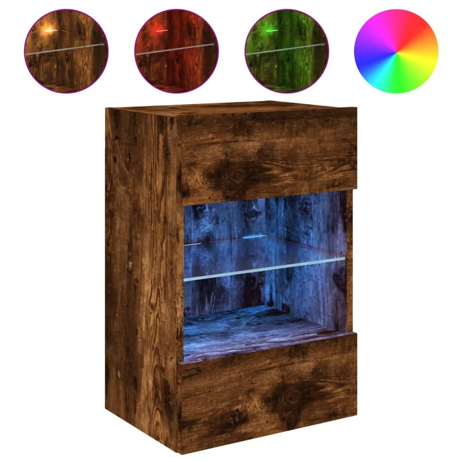 Meuble TV mural avec lumières LED chêne fumé 40x30x60,5 cm - 2