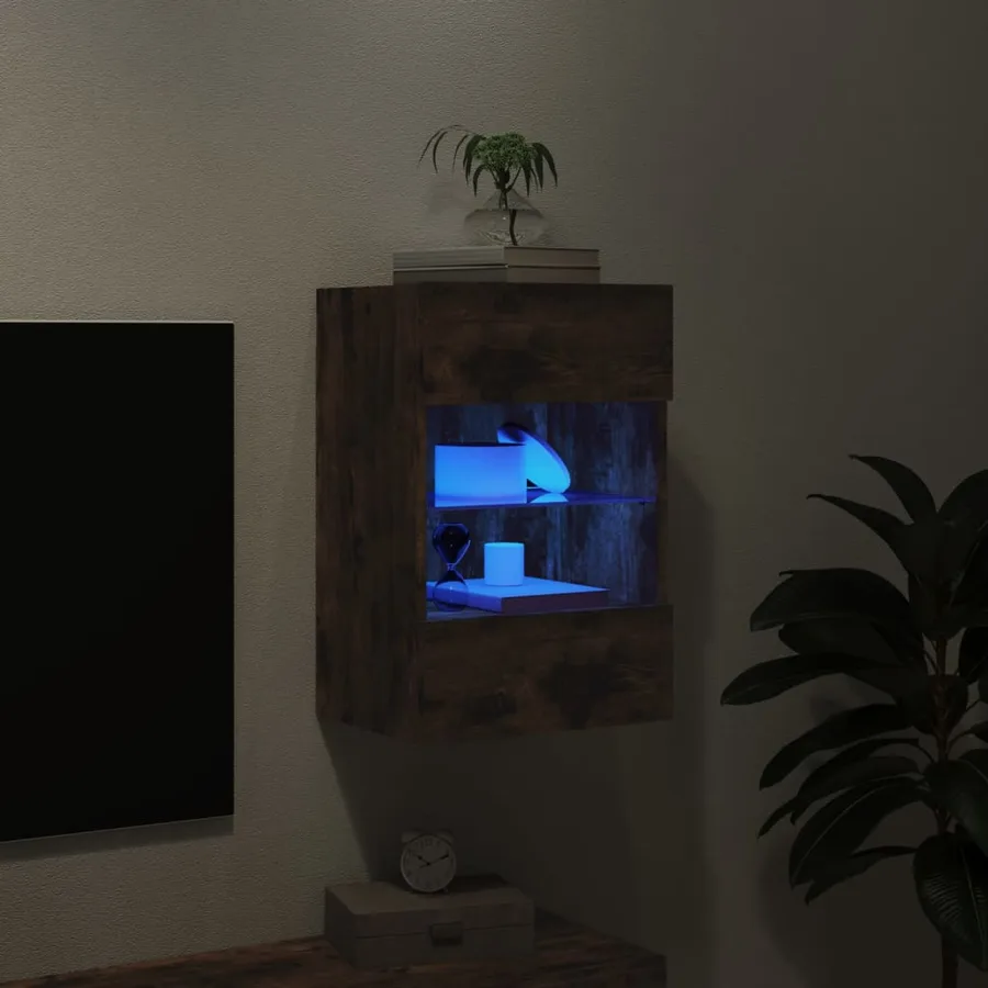 Meuble TV mural avec lumières LED chêne fumé 40x30x60,5 cm - 3