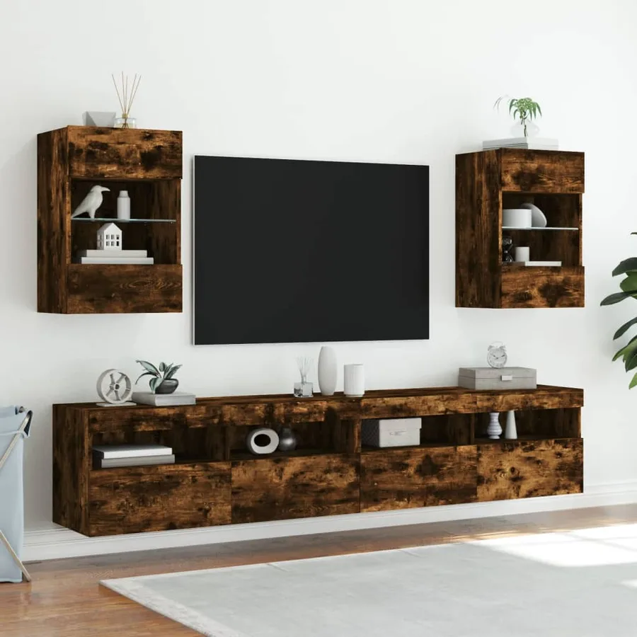 Meuble TV mural avec lumières LED chêne fumé 40x30x60,5 cm - 5
