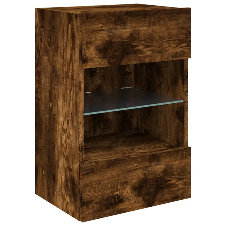 Meuble TV mural avec lumières LED chêne fumé 40x30x60,5 cm - 6