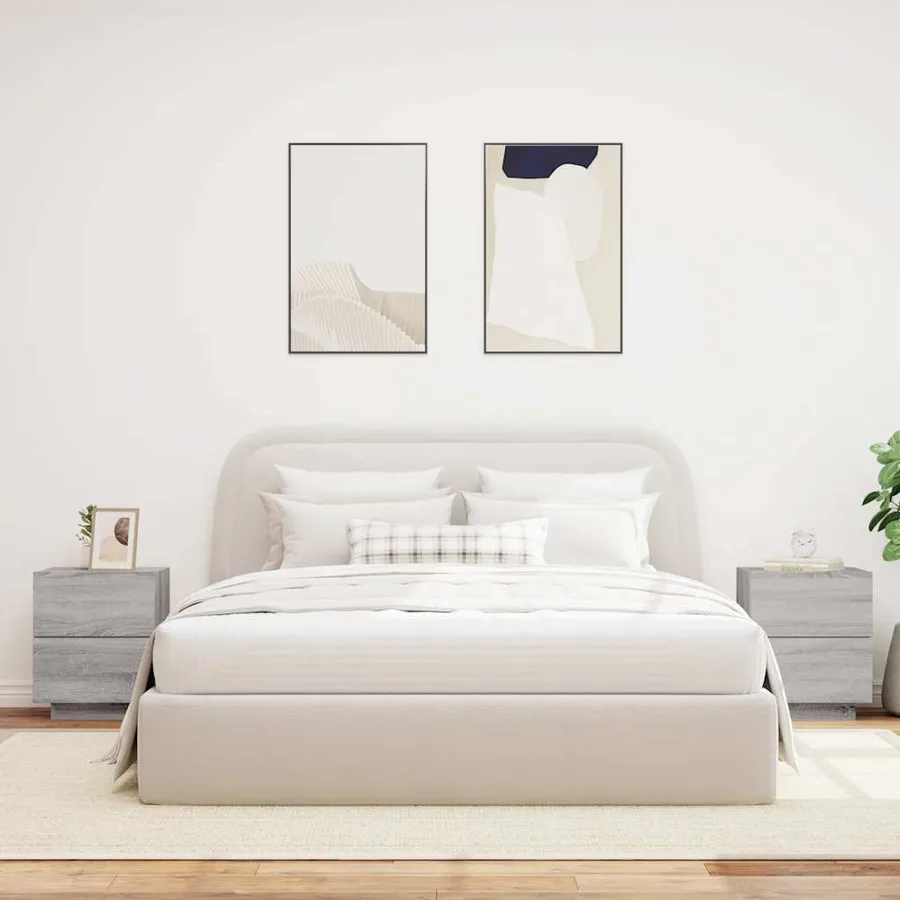 Armoires de chevet et lumières LED 2 pcs sonoma gris - 3