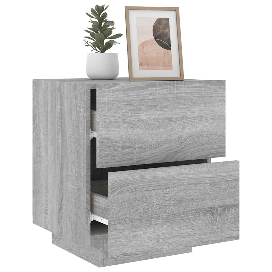 Armoires de chevet et lumières LED 2 pcs sonoma gris - 4