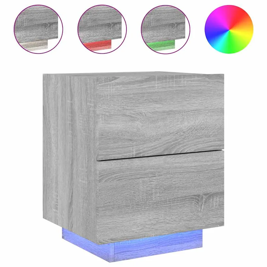 Armoires de chevet et lumières LED 2 pcs sonoma gris - 5