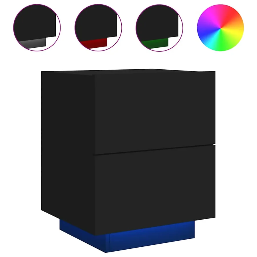 Armoires de chevet et lumières LED 2 pcs noir bois d'ingénierie - 5