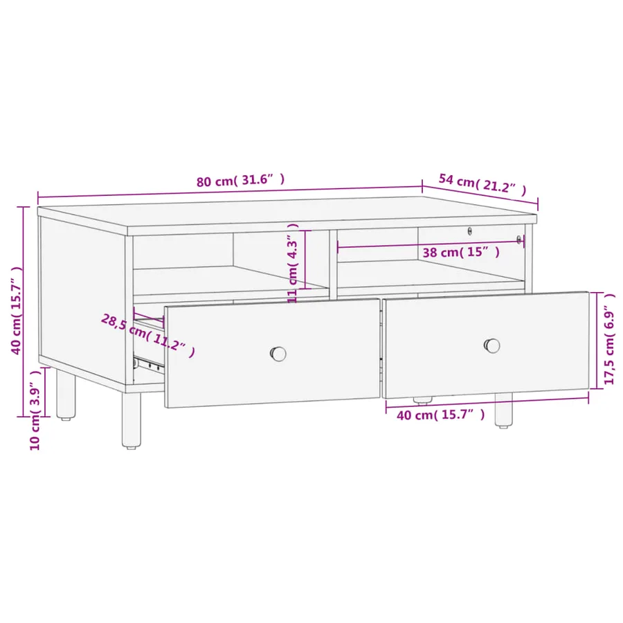Table basse noir 80x54x40 cm bois massif de manguier - 12