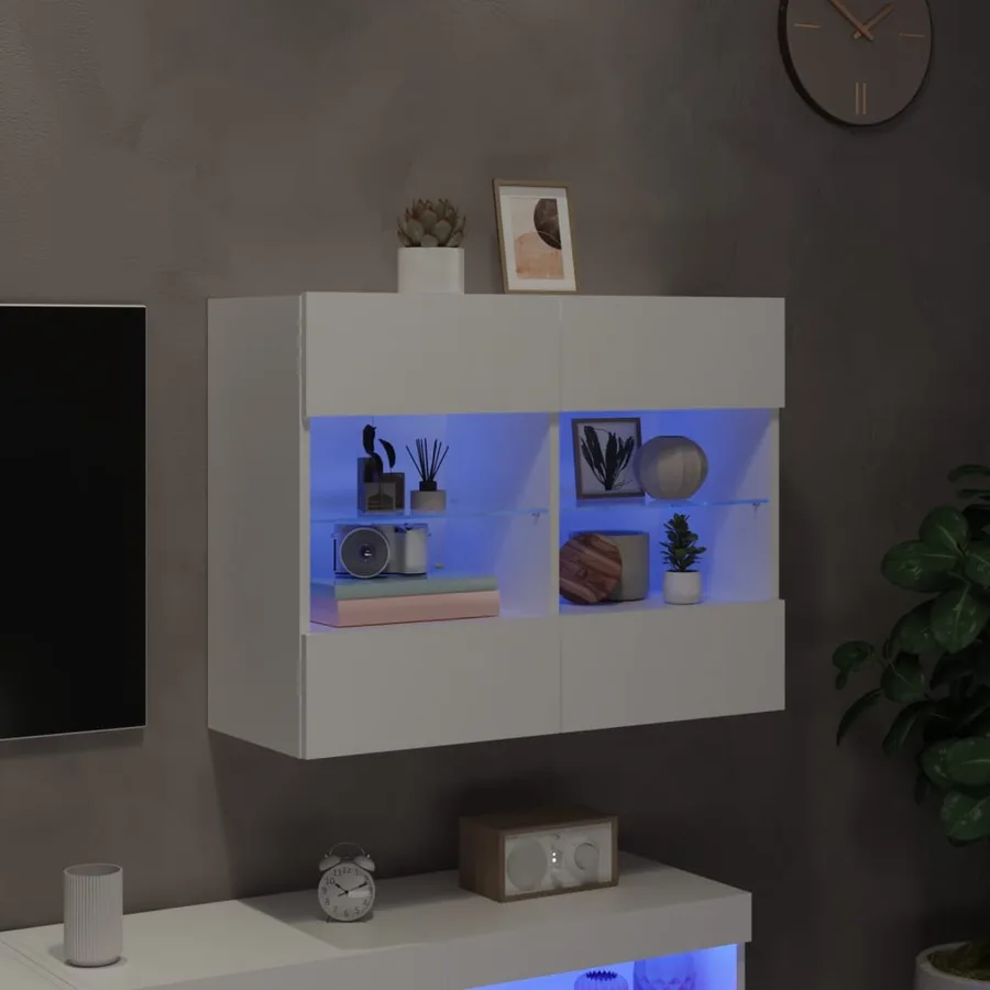 Meuble TV mural avec lumières LED blanc 78,5x30x60,5 cm - 3