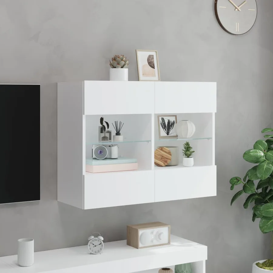 Meuble TV mural avec lumières LED blanc 78,5x30x60,5 cm - 4