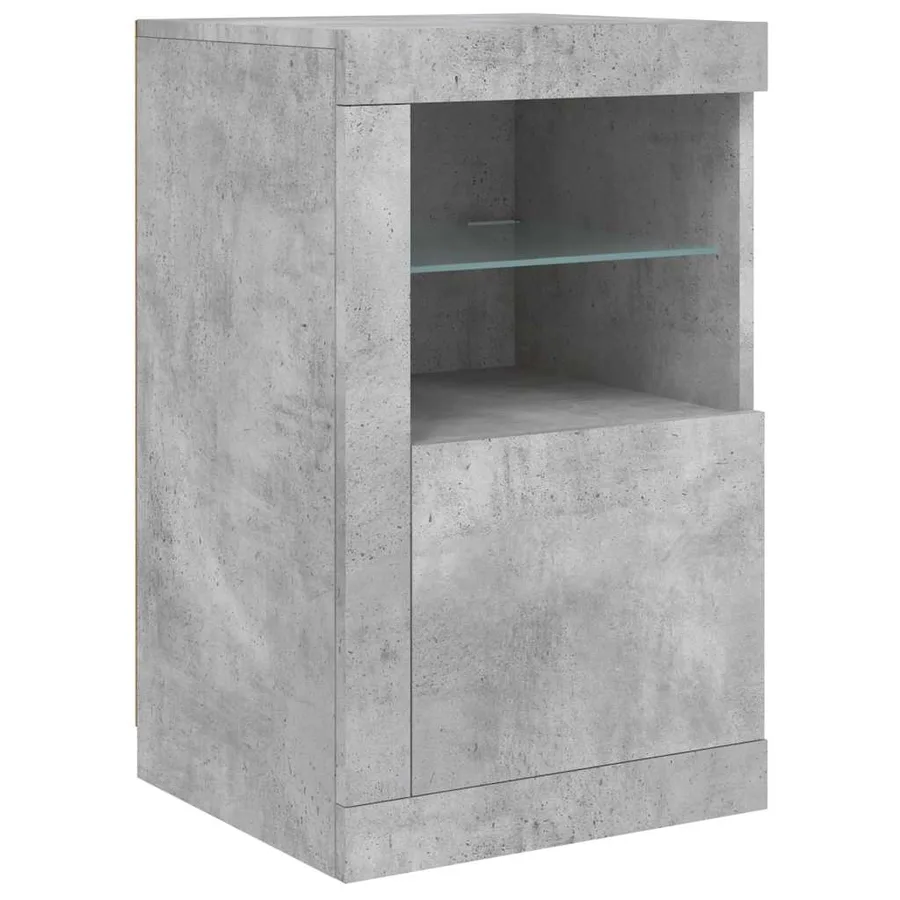 Armoire latérale avec lumières LED gris béton bois d'ingénierie - 2