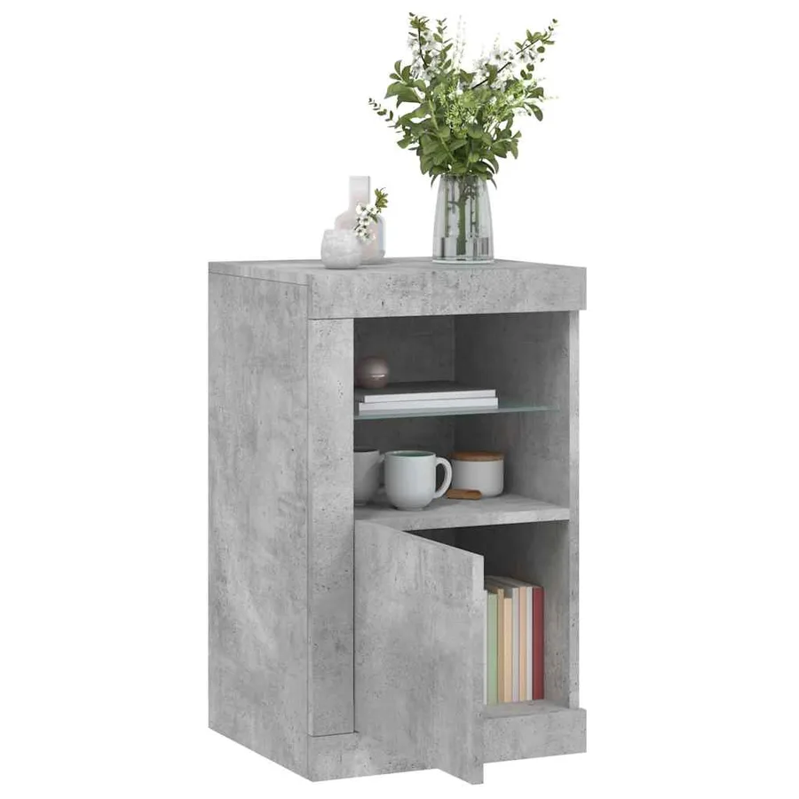 Armoire latérale avec lumières LED gris béton bois d'ingénierie - 4