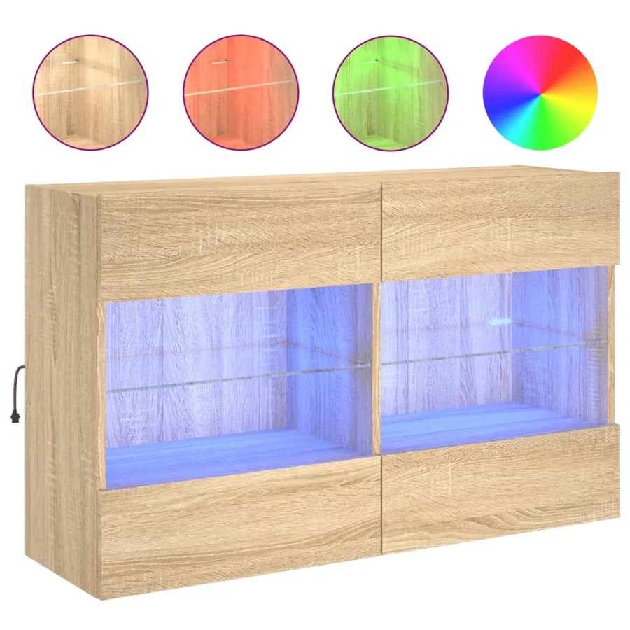 Meuble TV mural avec lumières LED chêne sonoma 98,5x30x60,5 cm - 2