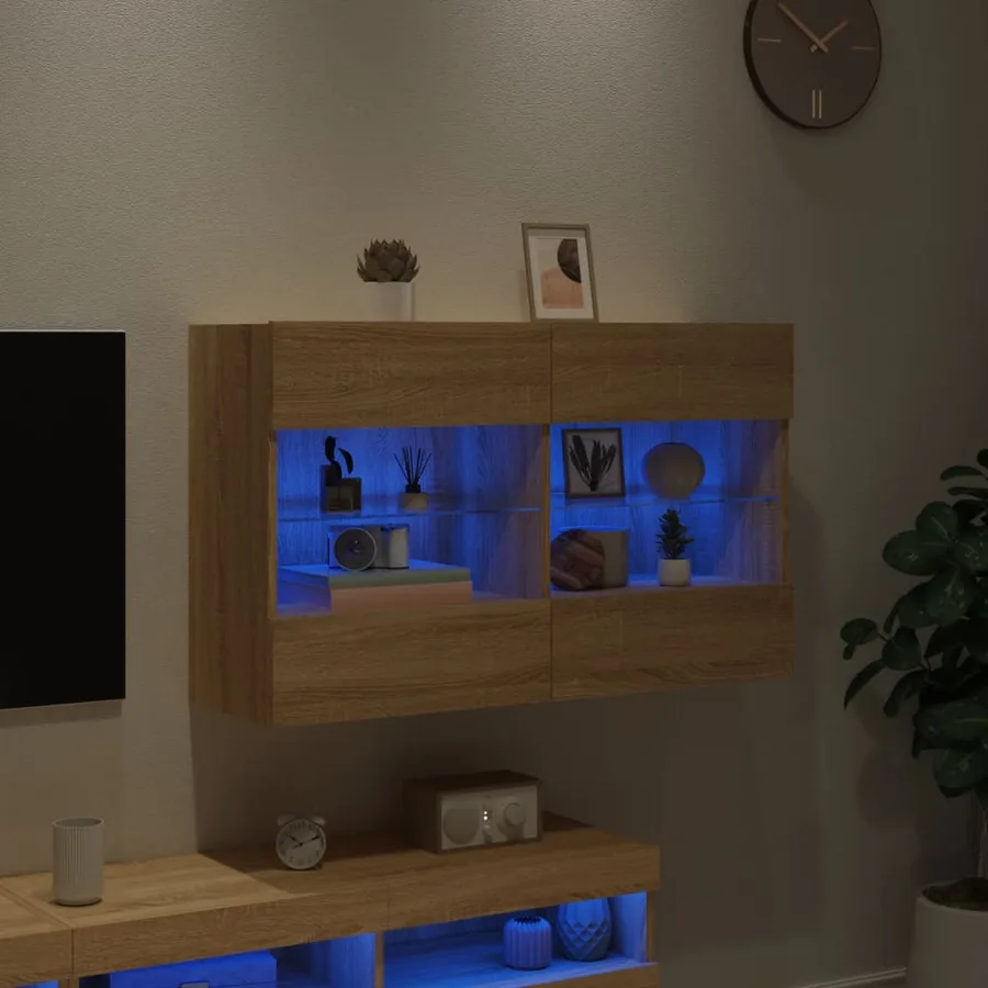 Meuble TV mural avec lumières LED chêne sonoma 98,5x30x60,5 cm - 4