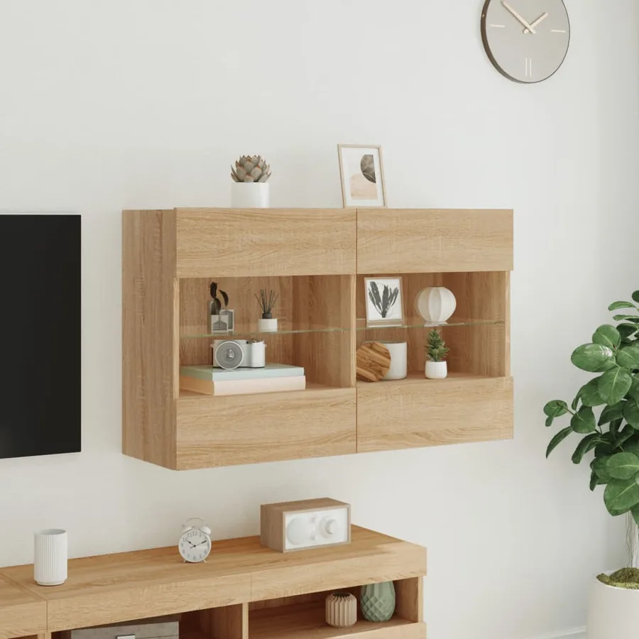 Meuble TV mural avec lumières LED chêne sonoma 98,5x30x60,5 cm - 5