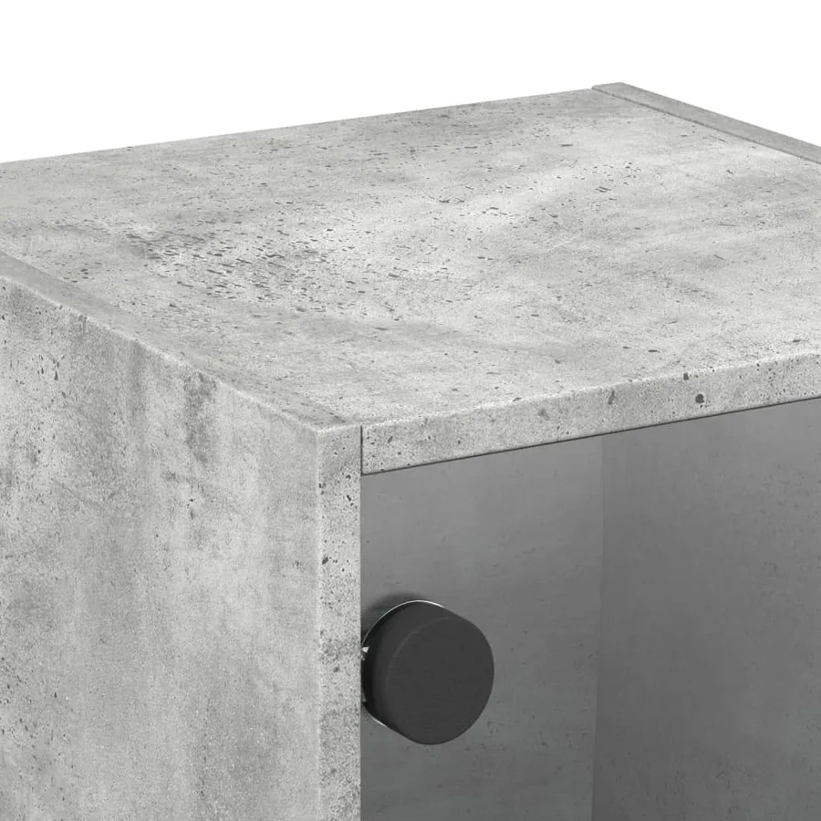 Table de chevet avec porte en verre gris béton 35x37x35 cm - 10